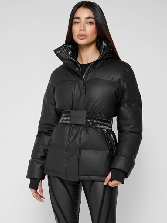 Maniere De Voir Matte & High Shine Belted Puffer Jacket winter coat - UK 6 Black - Picture 1 of 6